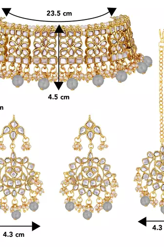 Aheli ethnic grey traditional jewellery kundan choker necklace earring maang tikka set for women