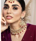 Aheli ethnic maroon traditional jewellery kundan choker necklace earring maang tikka set for women