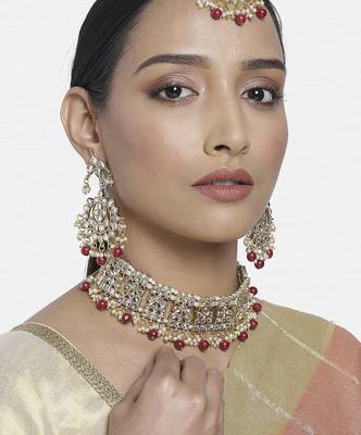 Aheli ethnic maroon traditional jewellery kundan choker necklace earring maang tikka set for women 2