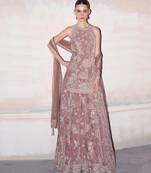 Rose pink embroidered velvet silk sharara set