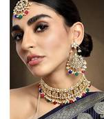 Aheli ethnic multi color traditional jewellery kundan necklace earring mang tikka set for women