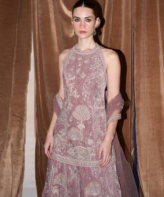Rose pink embroidered velvet silk sharara set 2