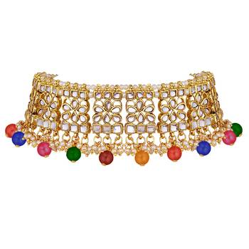 Aheli ethnic multi color traditional jewellery kundan necklace earring mang tikka set for women 4