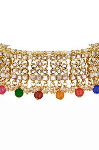 Aheli ethnic multi color traditional jewellery kundan necklace earring mang tikka set for women