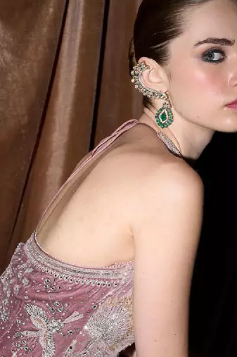 Rose pink embroidered velvet silk sharara set