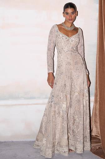 Ivory embroidered tissue silk jumpsuit