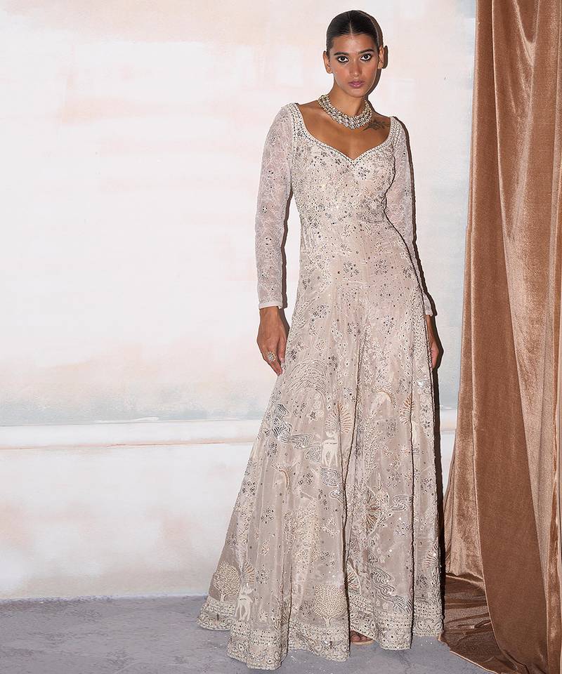 Ivory embroidered tissue silk jumpsuit