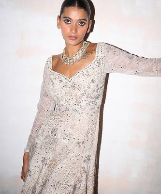 Ivory embroidered tissue silk jumpsuit 2