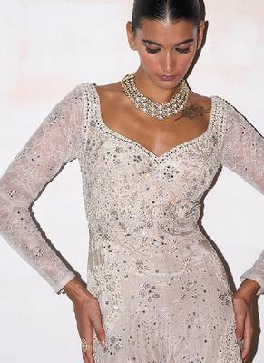 Ivory embroidered tissue silk jumpsuit 4