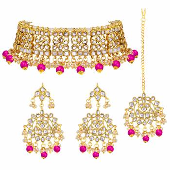 Aheli ethnic indian traditional kundan necklace earring maang tikka jewellery set for women 3