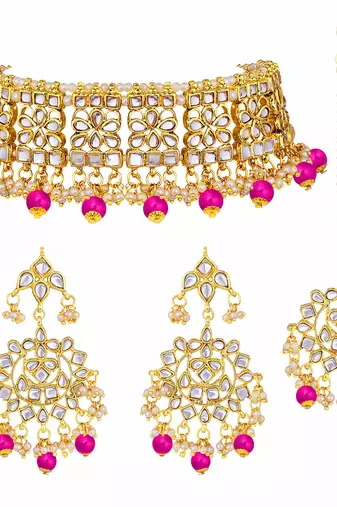 Aheli ethnic indian traditional kundan necklace earring maang tikka jewellery set for women