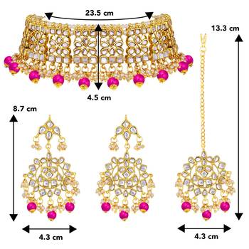 Aheli ethnic indian traditional kundan necklace earring maang tikka jewellery set for women 4