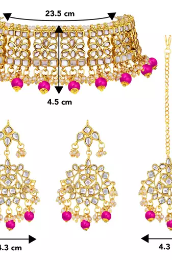 Aheli ethnic indian traditional kundan necklace earring maang tikka jewellery set for women