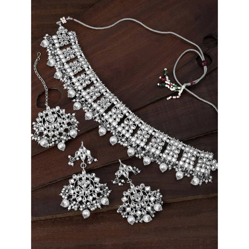 Aheli ethnic indian traditional jewellery kundan necklace earring mang tikka set for women