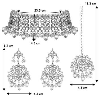 Aheli ethnic indian traditional jewellery kundan necklace earring mang tikka set for women 4