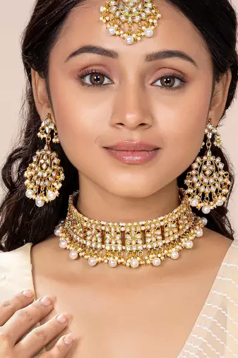 Aheli ethnic indian traditional jewellery kundan choker necklace earring maang tikka set gift for women