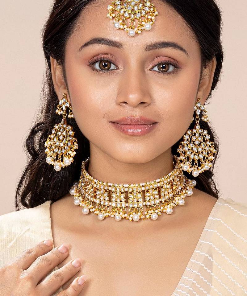 Aheli ethnic indian traditional jewellery kundan choker necklace earring maang tikka set gift for women