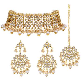 Aheli ethnic indian traditional jewellery kundan choker necklace earring maang tikka set gift for women 3