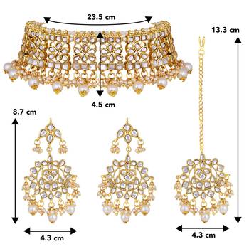 Aheli ethnic indian traditional jewellery kundan choker necklace earring maang tikka set gift for women 4