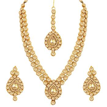 Aheli long necklace jewellery set with maang tikka and earrings for women 3