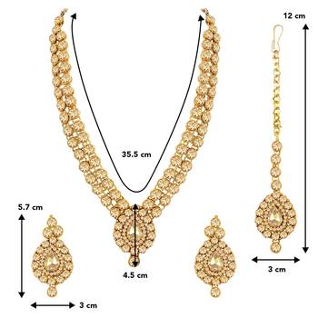 Aheli long necklace jewellery set with maang tikka and earrings for women 4