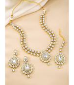Aheli kundan studded jewellery set necklace with earrings & maang tikka for women