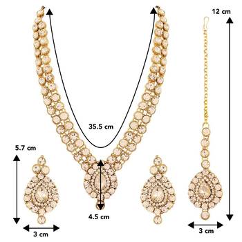 Aheli kundan studded jewellery set necklace with earrings & maang tikka for women 4