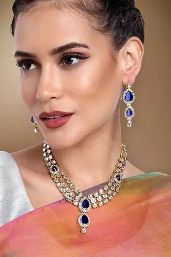 Aheli kundan studded traditional necklace jewellery set gift for women