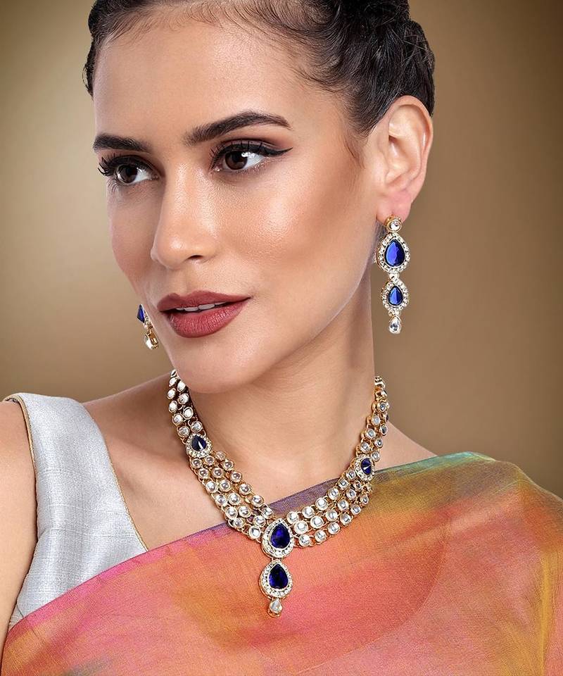 Aheli kundan studded traditional necklace jewellery set gift for women