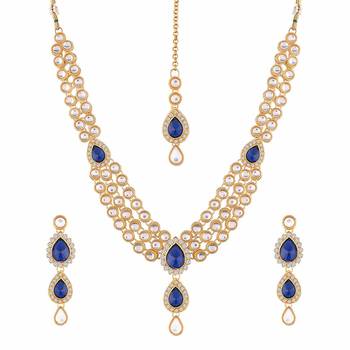 Aheli kundan studded traditional necklace jewellery set gift for women 3