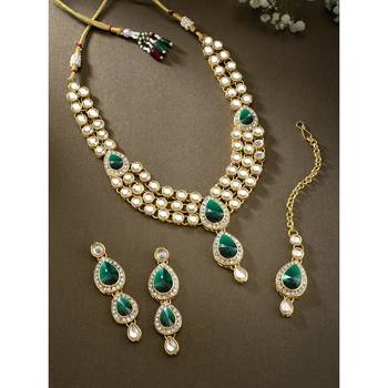 Aheli green traditional kundan necklace jewellery set gift for women 1