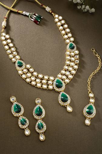 Aheli green traditional kundan necklace jewellery set gift for women