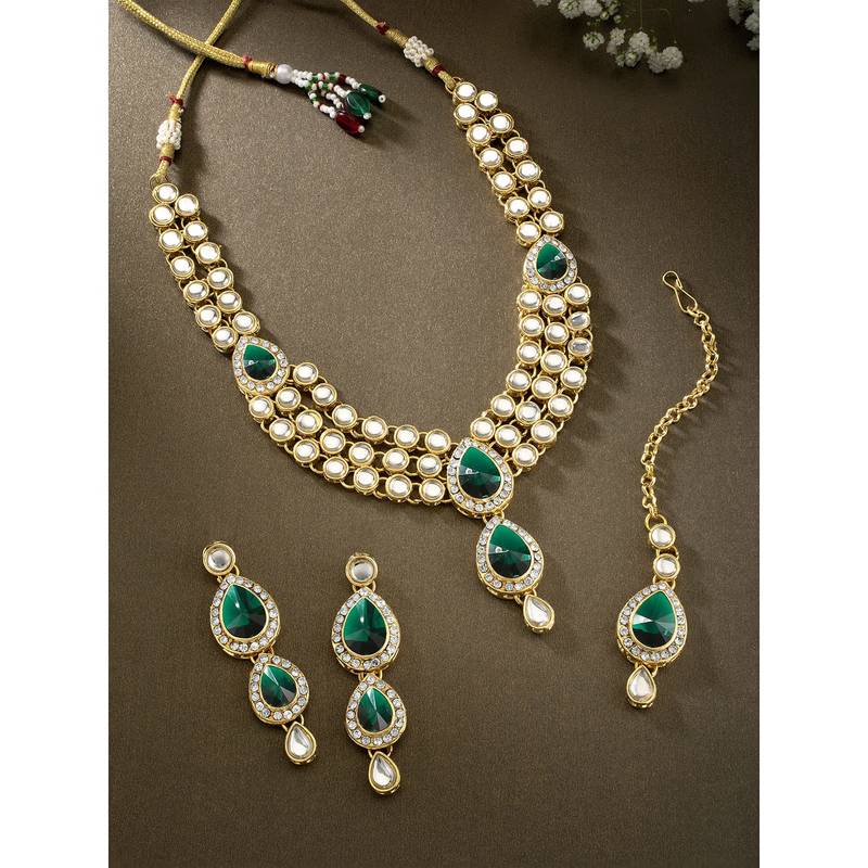Aheli green traditional kundan necklace jewellery set gift for women