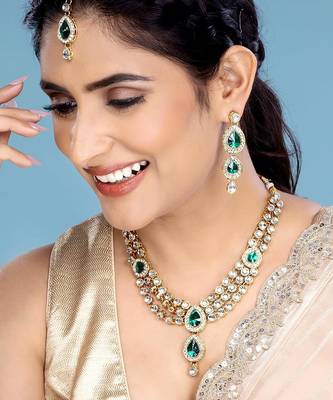 Aheli green traditional kundan necklace jewellery set gift for women 2