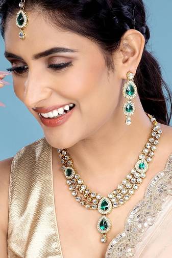 Green Traditional Kundan Necklace Jewellery Set Women