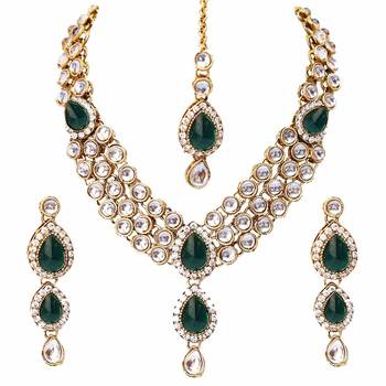 Aheli green traditional kundan necklace jewellery set gift for women 3