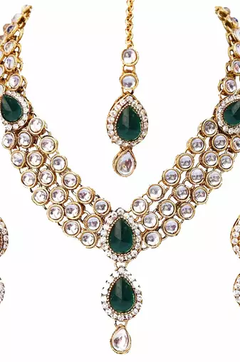 Aheli green traditional kundan necklace jewellery set gift for women