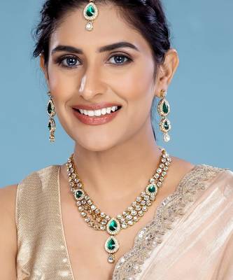 Aheli green traditional kundan necklace jewellery set gift for women 4