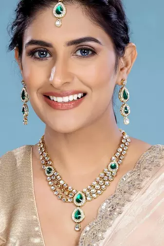 Aheli green traditional kundan necklace jewellery set gift for women