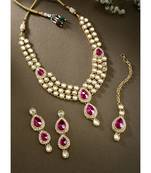 Aheli traditional rani pink kundan necklace earring maang tikka jewellery set for women