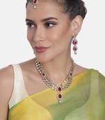Aheli traditional rani pink kundan necklace earring maang tikka jewellery set for women