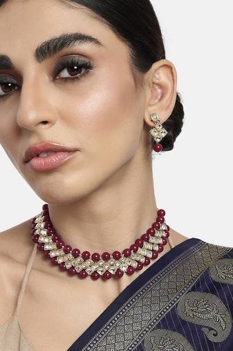 Aheli traditional kundan choker necklace earring maang tikka jewellery set for women
