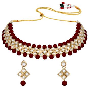 Aheli traditional kundan choker necklace earring maang tikka jewellery set for women 3