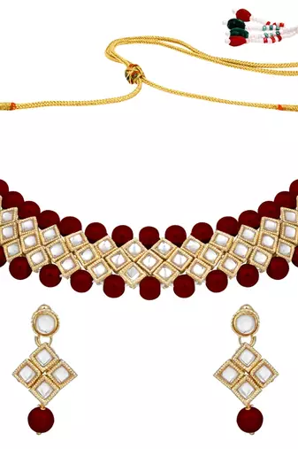 Aheli traditional kundan choker necklace earring maang tikka jewellery set for women