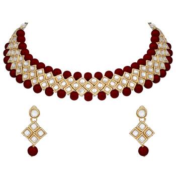 Aheli traditional kundan choker necklace earring maang tikka jewellery set for women 4