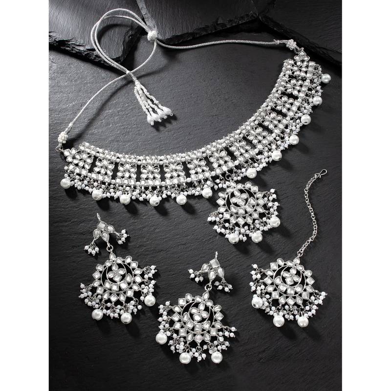 Aheli traditional kundan studded choker necklace jewellery set with earring maang tikka for women