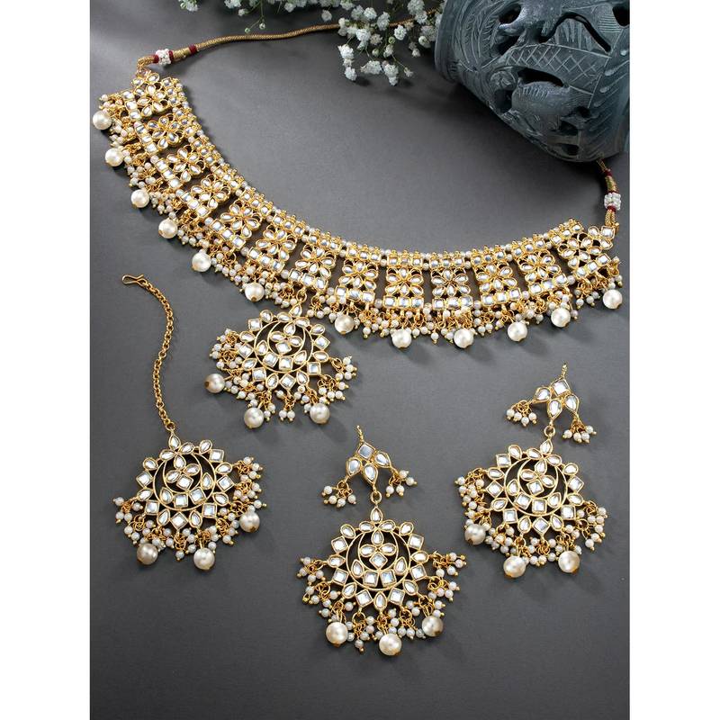 Aheli traditional kundan choker necklace earring & maang tikka set for women