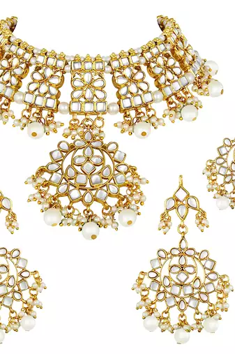 Aheli traditional kundan choker necklace earring & maang tikka set for women