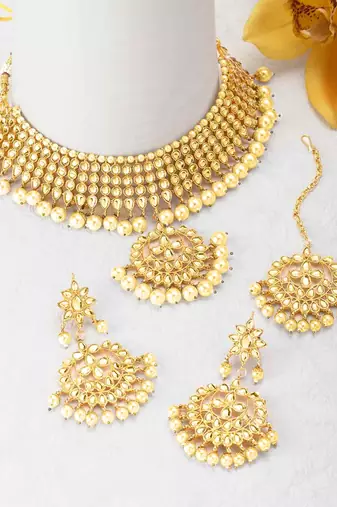 Aheli kundan choker necklace earring maang tikka traditional jewellery set for women