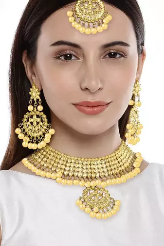Aheli kundan choker necklace earring maang tikka traditional jewellery set for women